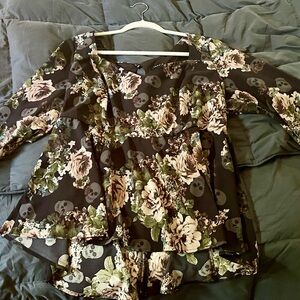 Torrid Black Floral Skull Women's Blouse